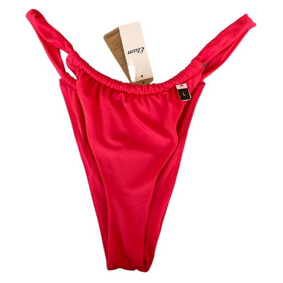 Etam Red High-Cut Bikini Swim Bottoms sz L Adjustable for Custom Coverage - Picture 1 of 10